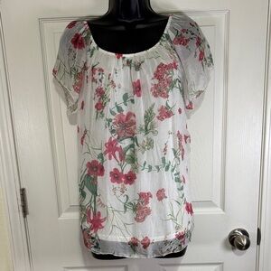 100% Silk Luisa Ricci Made in Italy Floral Print Lined Women's Blouse Sz M